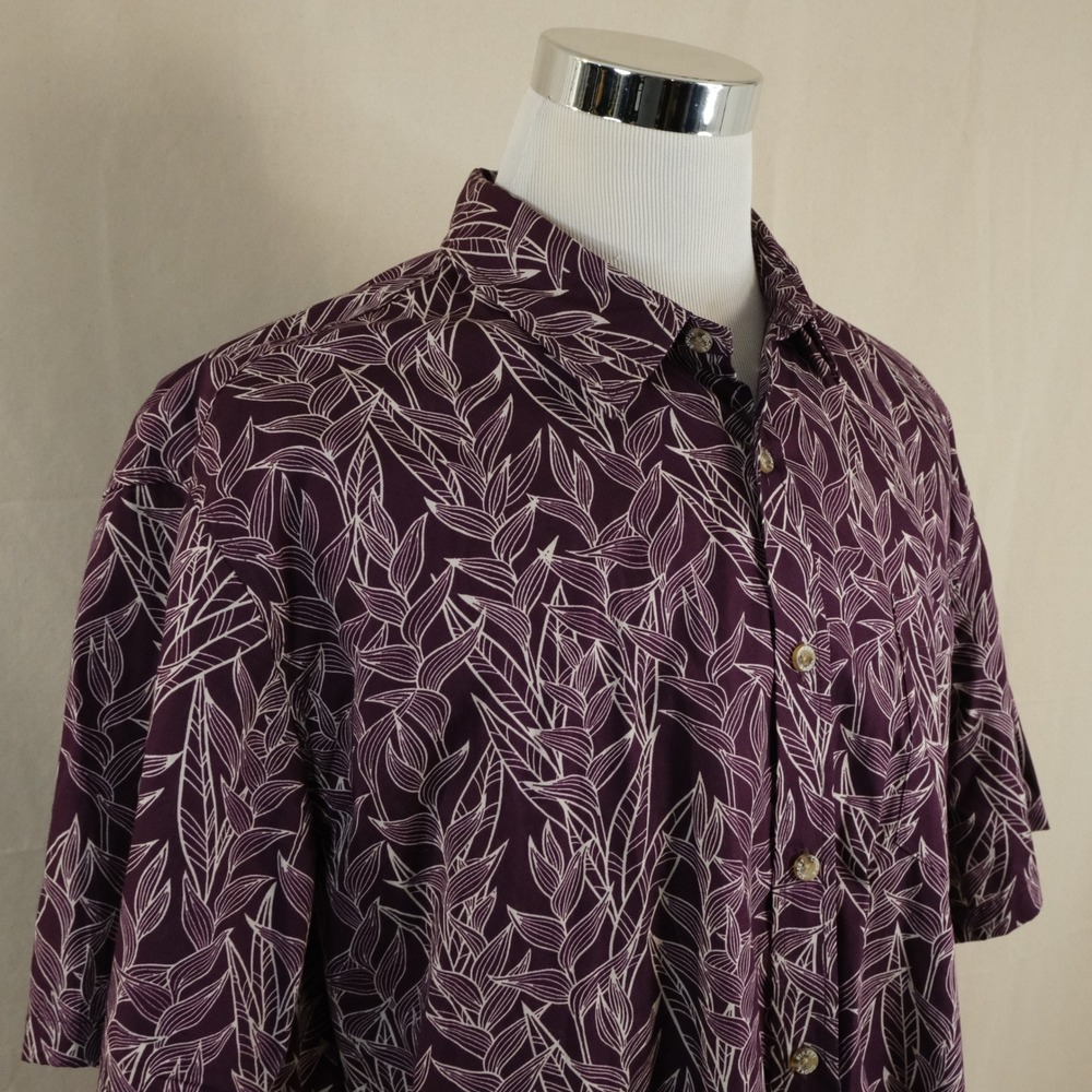Cooke Street XL Hawaiian Aloha Shirt Dark Red Floral Leaf Print Cotton Mens